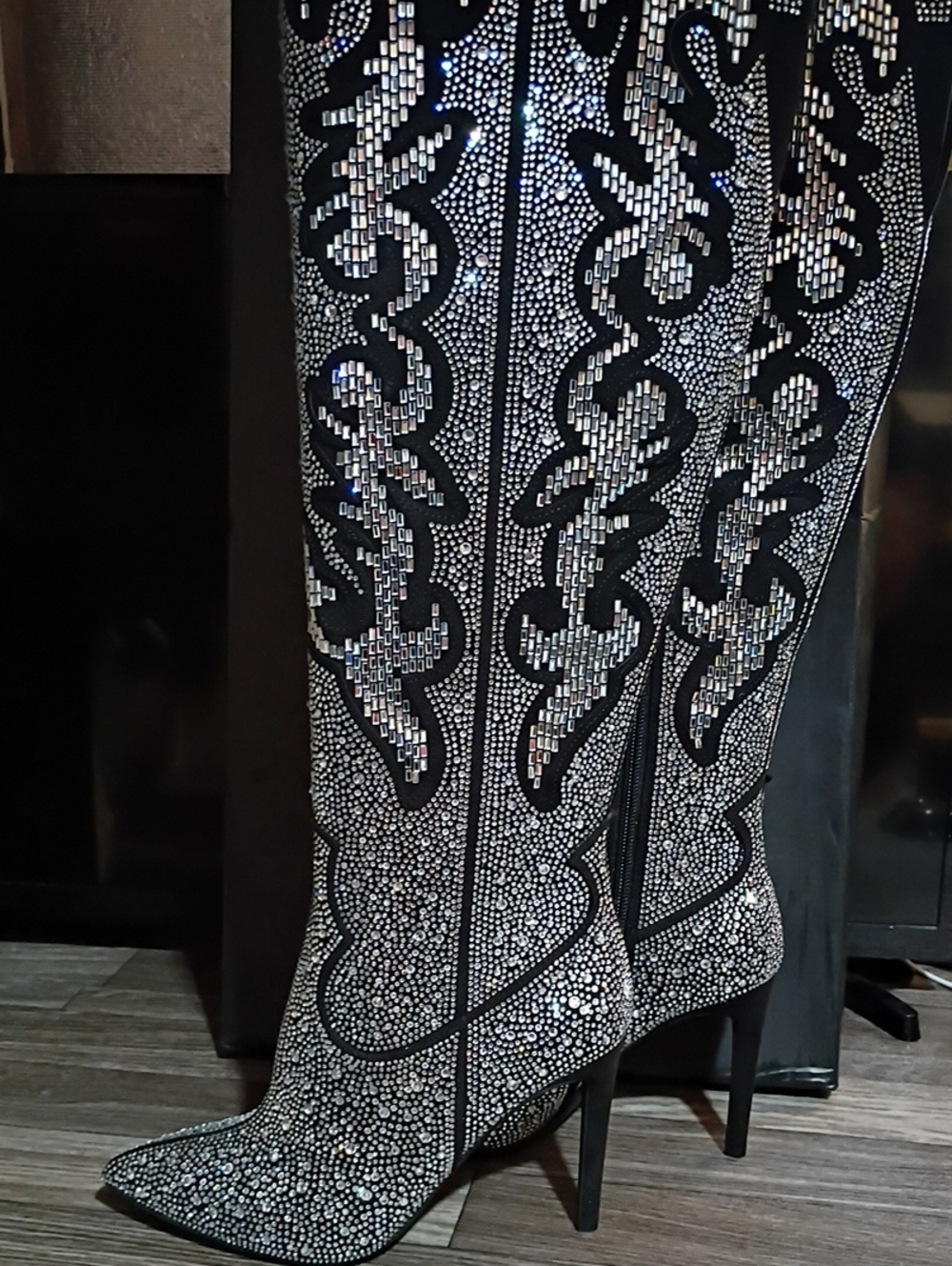 INC International Concepts Black Rhinestone Over-the-Knee Boots